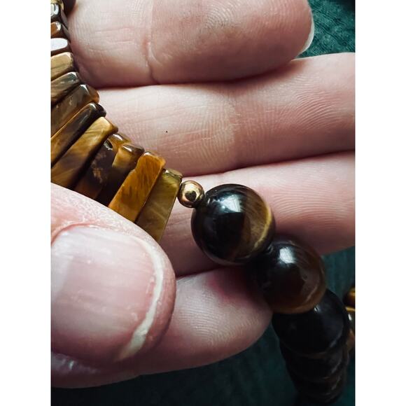 Vintage Tigers Eye Chunky Bead Necklace Gold Tone Clasp 23in Retro Jewelry boho - Picture 6 of 9